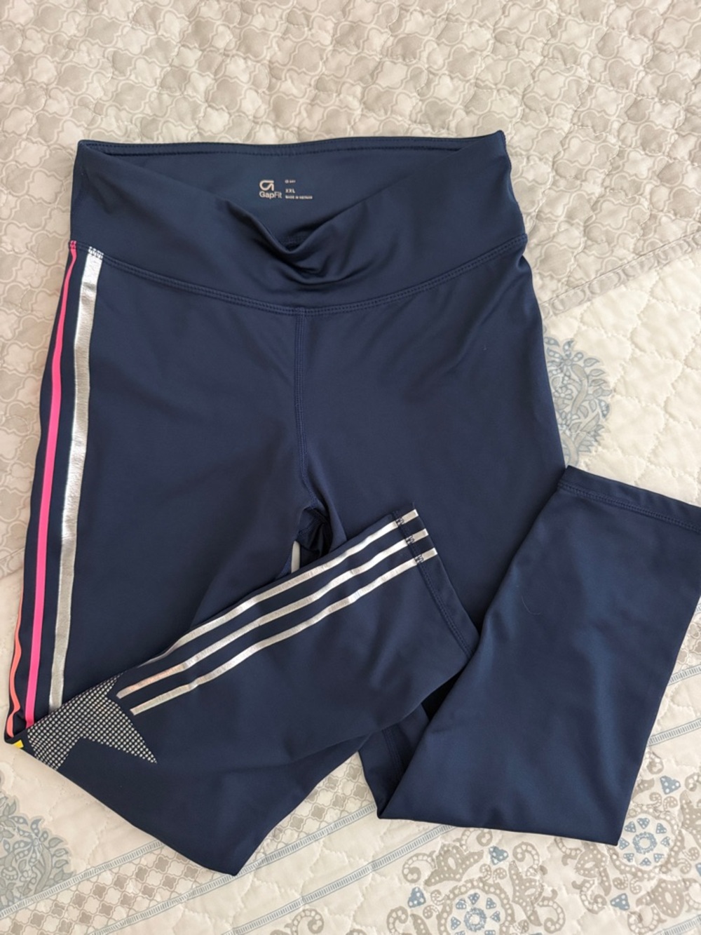GAP Navy Leggings with Pink & Silver Side Stripes